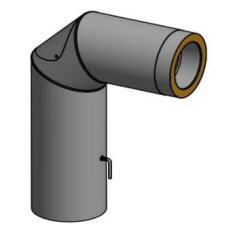 Doppelwandiger Rauchrohrbogen Ø150 x 90° x 2 mm mit Drosselklappe 700 - 500mm, Farbe schwarz
