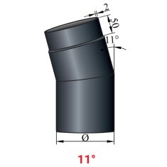 Rauchrohrbogen 11° Ø150 x 2 mm ohne Reinigungsöffnung, Farbe schwarz