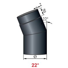 Rauchrohrbogen 22° Ø120 x 2 mm ohne Reinigungsöffnung, Farbe schwarz