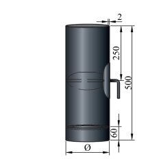 Rauchrohr Ø 150 x 500 x 2 mm mit Drosselklappe, Reinigungsöffnung und Kondensring, Farbe Schwarz